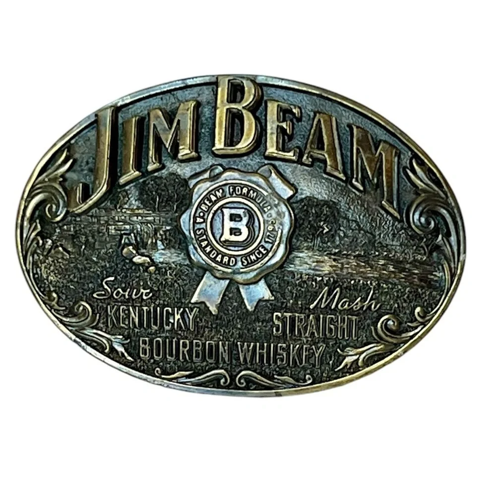 Vintage Jim Beam Sour Mash Whiskey Gold Belt Buckle 1990s Streetwear Western 90s